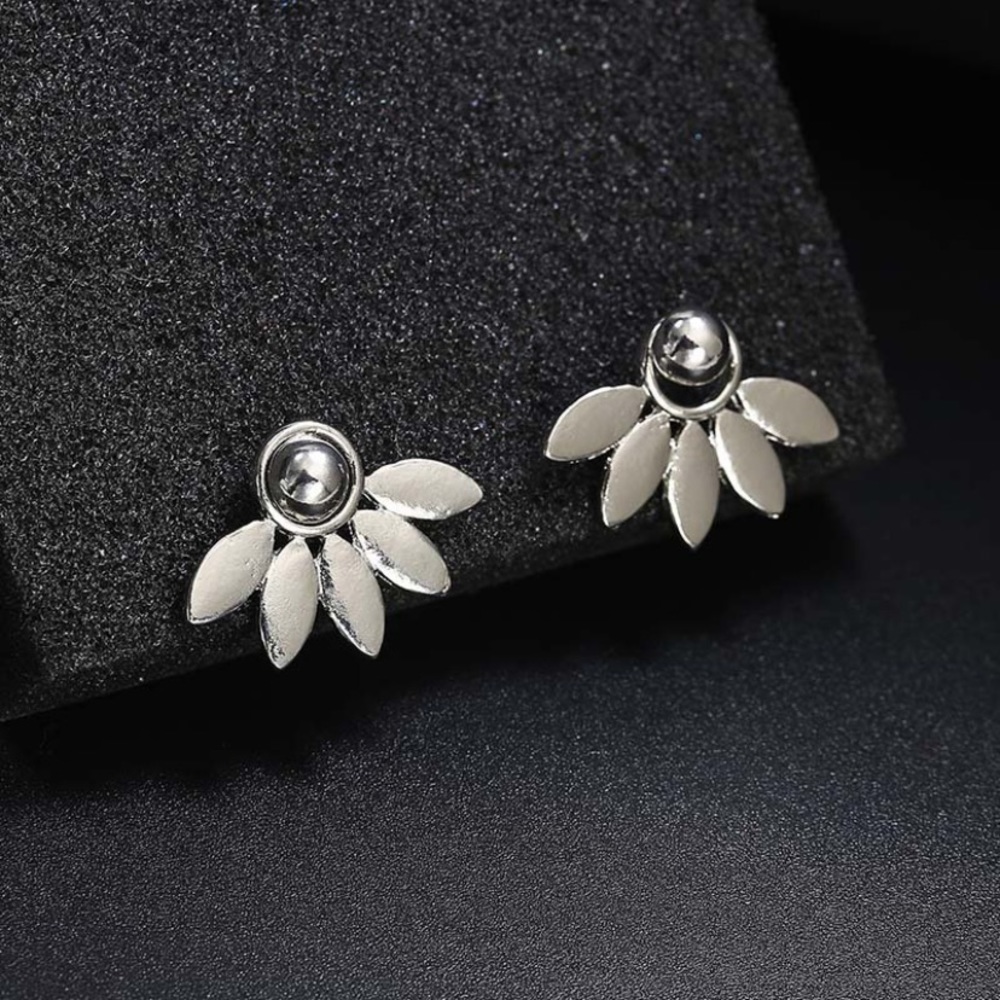 Flower Petal Two Piece Stud Earrings in Silver